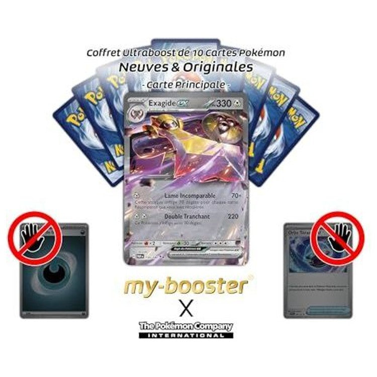 Gros plan sur l’illustration de la carte Pokémon Exagide ex 135/182 Faille Paradoxe, mettant en valeur l’effet Téracristal et les reflets holographiques.