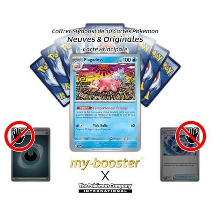 Gros plan sur l’illustration de la carte Flagadoss 043/198 EV01 montrant le Pokémon Eau et les effets holographiques de l’extension Écarlate et Violet