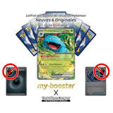 Gros plan sur les détails de l’artwork de Florizarre ex 003/165 de la série 151 EV03-5, mettant en valeur les effets brillants et le cadre ex.