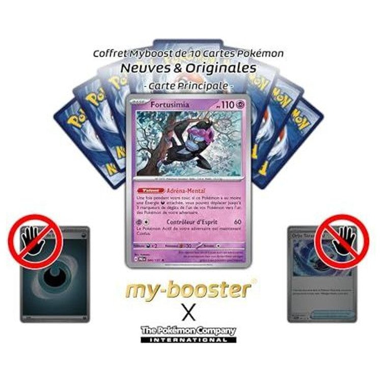 Gros plan sur l’illustration de la carte Pokémon Fortusimia 044/131 Évolutions Prismatiques, montrant les effets holographiques et le type Psy en français.