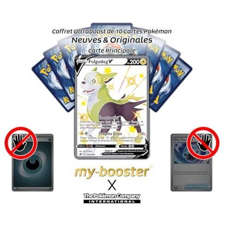Gros plan sur l’illustration brillante de la carte Fulgudog V SWSH085, montrant les effets chromatiques et le design Full Art de Destinées Radieuses