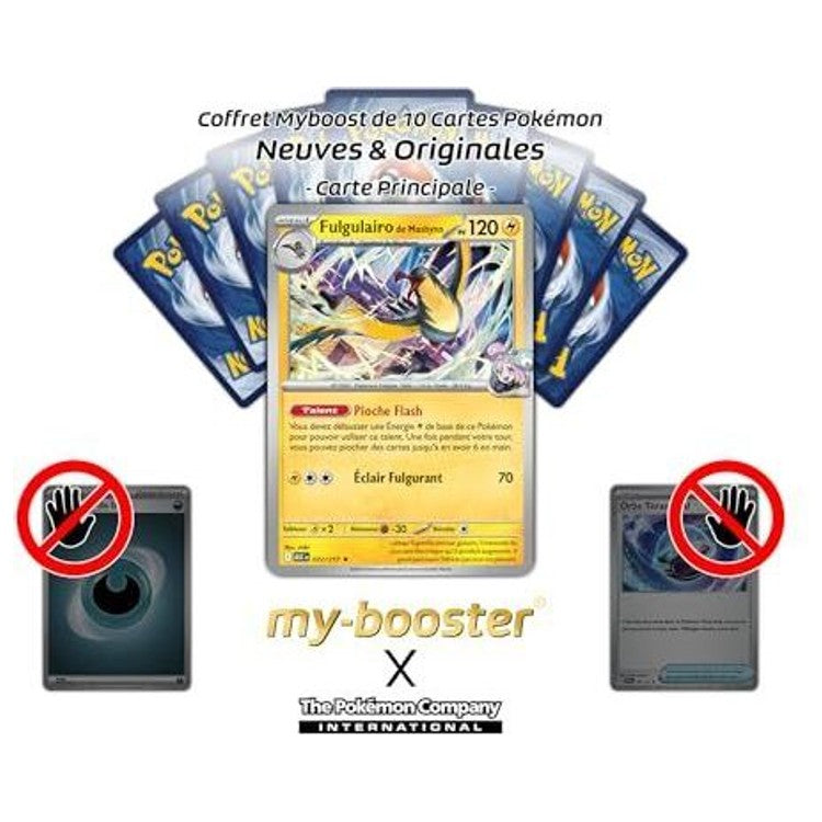 Gros plan sur l’illustration de Fulgulairo de Mashynn de l’extension Héros Transcendants ME25, mettant en valeur les effets holographiques et les détails du Pokémon Électrik.