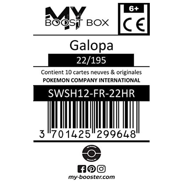 Gros plan sur la brillance Reverse de la carte Pokémon Galopa 22/195 de l’extension Tempête Argentée Épée et Bouclier 12, montrant les effets holographiques.
