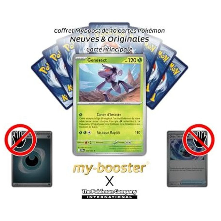 Gros plan sur les détails holographiques de la carte Pokémon Genesect 008/094 du set Flammes Fantasmagoriques Méga-Évolution 02