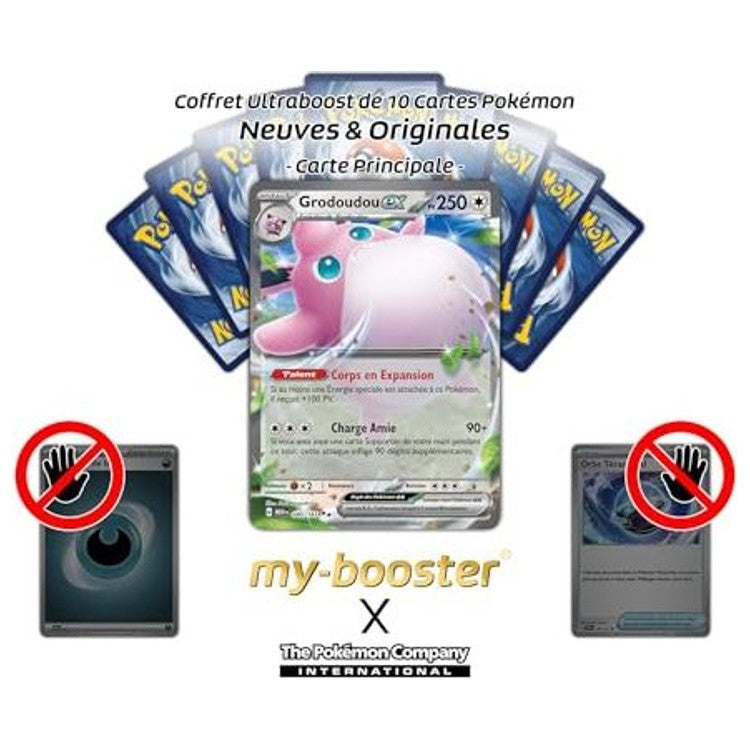 Gros plan sur les détails de l’illustration Grodoudou ex 040/165, montrant l’effet brillant et les informations de jeu de la carte Pokémon Écarlate et Violet 151.