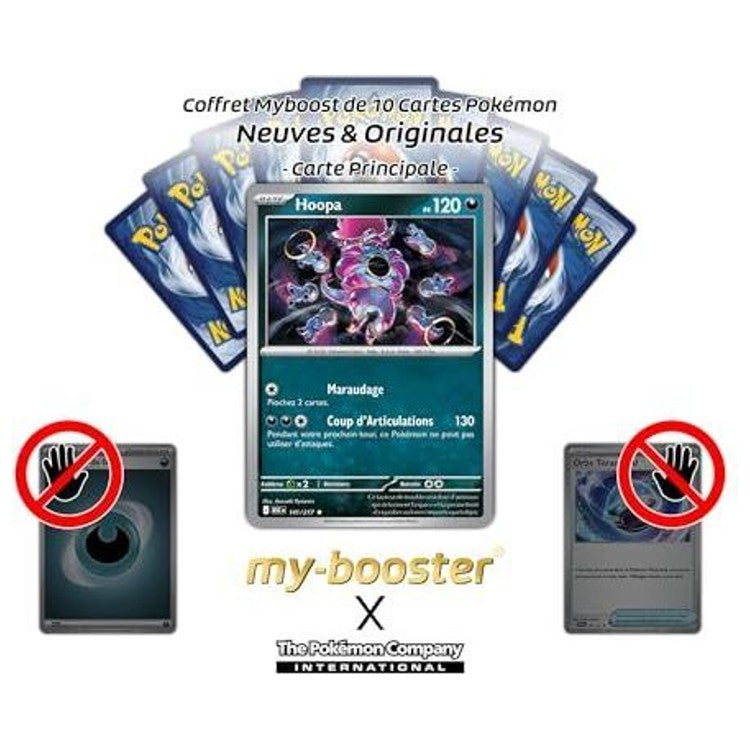 Gros plan sur les détails de l’artwork de la carte Pokémon Hoopa 141/217 Méga-Évolution 02.5, mettant en avant ses anneaux dimensionnels.