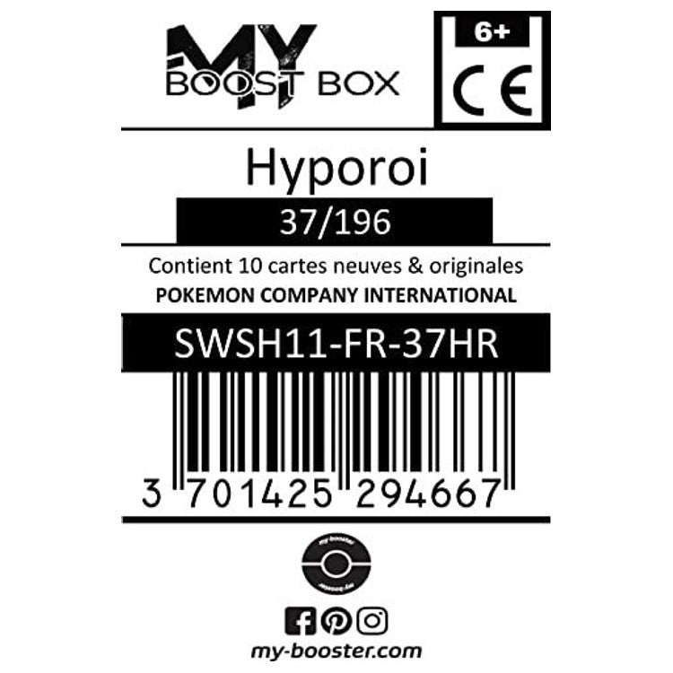 Gros plan sur les détails holographiques de la carte Pokémon Hyporoi 037/196 Reverse de l’extension Origine Perdue, texte et effets bien visibles.
