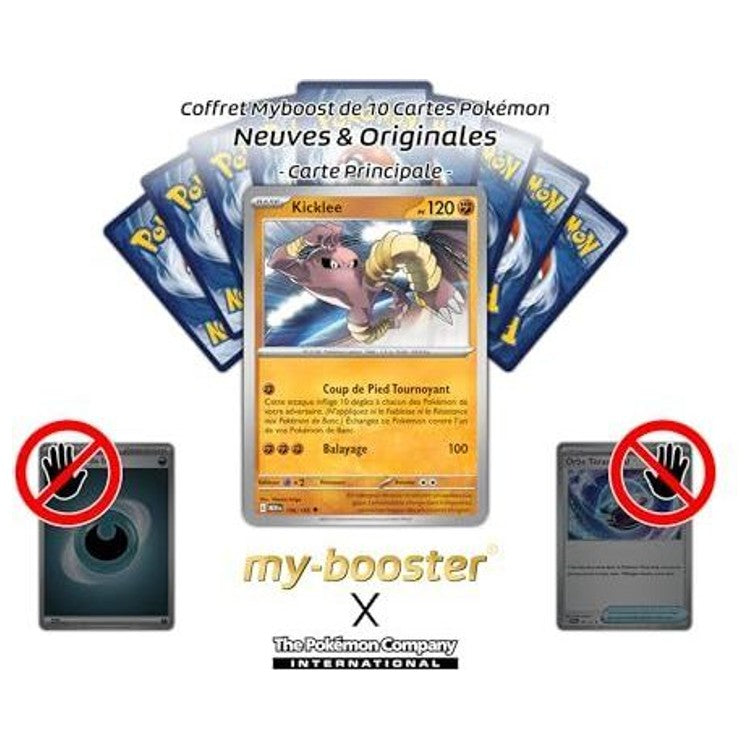 Gros plan sur les reflets Reverse de la carte Pokémon Kicklee 106/165 EV03.5, mettant en avant le design Combat et le texte de l’attaque