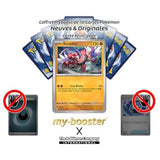 Gros plan sur les détails holographiques Reverse de la carte Pokémon Koraidon EV07, montrant les reflets du fond et le texte de la carte en français.