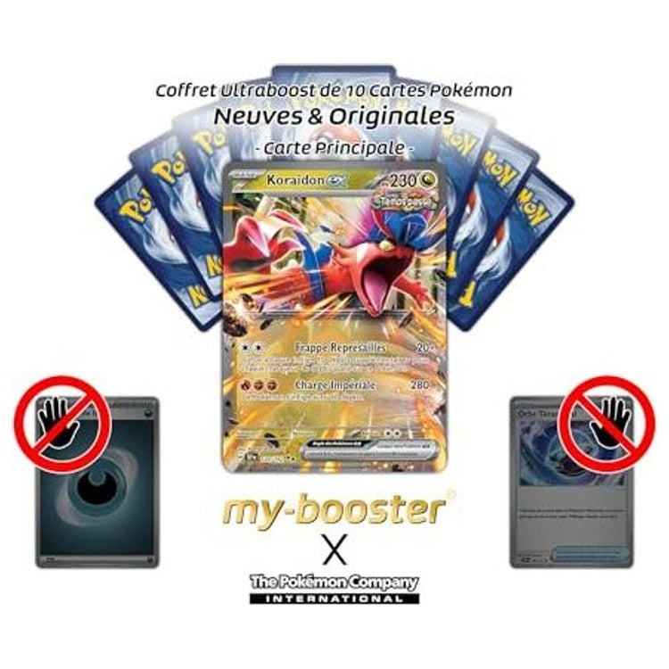 Gros plan sur l’illustration texturée de la carte Pokémon Koraidon ex 120/162 EV05, mettant en avant les effets holographiques et le type Combat.