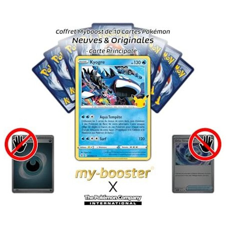 Gros plan sur les détails holographiques de la carte Pokémon Kyogre 003/025 Holo de la série Célébrations EB75 en français