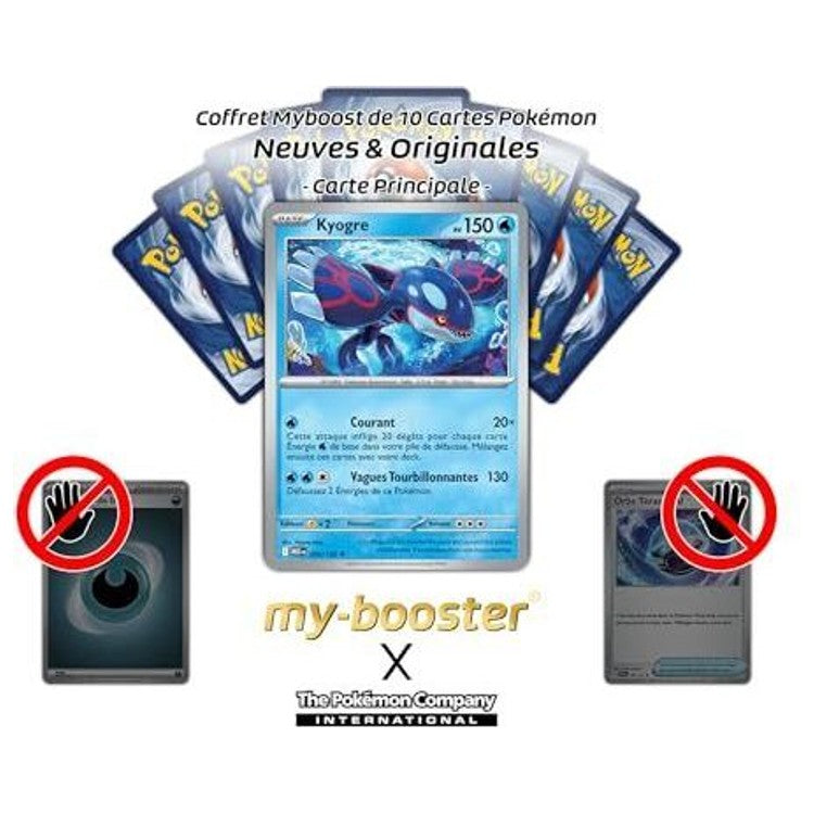 Gros plan sur les détails holographiques de la carte Pokémon Kyogre 034/132 Méga-Évolution 01, édition française authentique