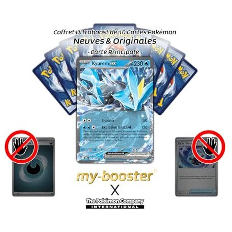 Gros plan sur la carte Pokémon Kyurem ex 028/086 Foudre Noire EV10.5 montrant les détails de l’artwork et des effets brillants sur le Pokémon Dragon Glace.