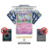 Gros plan sur la carte Pokémon M. Mime 122/165 Écarlate et Violet 3.5 151 montrant l’effet holographique et les informations de jeu du Pokémon Psy.