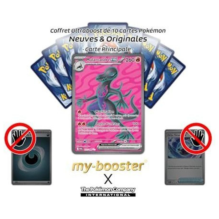 Gros plan sur l’illustration texturée de la carte Pokémon Malamandre ex Full Art Secrète de l’extension Équilibre Parfait ME03