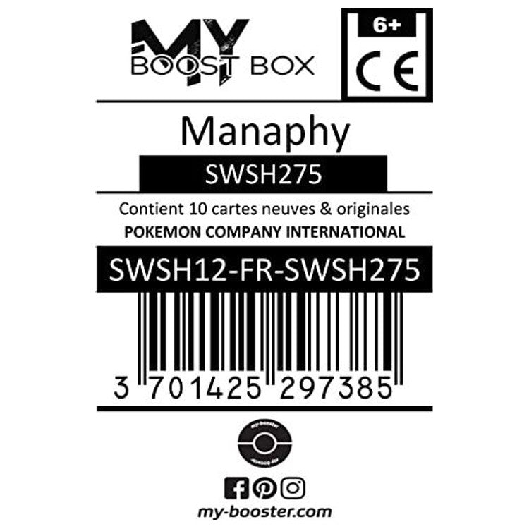 Gros plan sur les détails holographiques de la carte promo Manaphy SWSH275, extension Épée et Bouclier 12 Tempête Argentée en français