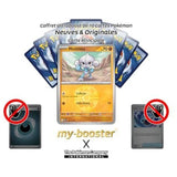 Détail de la brillance Reverse de la carte Méditikka Méga-Évolution 02.5, montrant le motif holographique autour du Pokémon sur le recto.