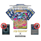 Gros plan sur l’illustration de la carte Méga-Dracaufeu X ex 013/094, montrant le Pokémon Feu-Dragon dans un artwork holographique intense