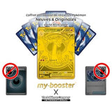 Gros plan sur l’illustration de la carte Méga-Dracaufeu X ex secrète Gold ME02 montrant les effets holographiques et les détails dorés