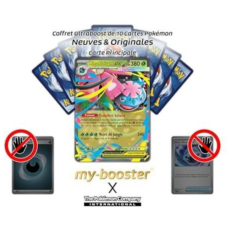 Gros plan sur l illustration de la carte Pokemon Mega-Florizare ex MEP013 de la selection Myboost x Mega-Evolution 1, mettant en valeur l artwork plante