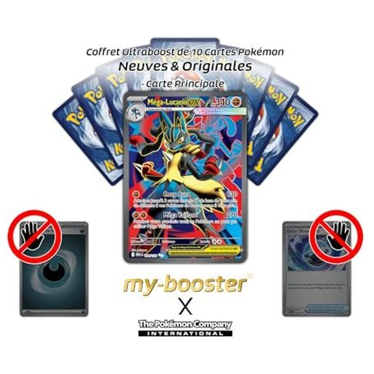 Gros plan sur les details de l’artwork Full Art de la carte Pokemon Mega-Lucario ex 160/132 de l’extension Mega-Evolution 1 en francais.