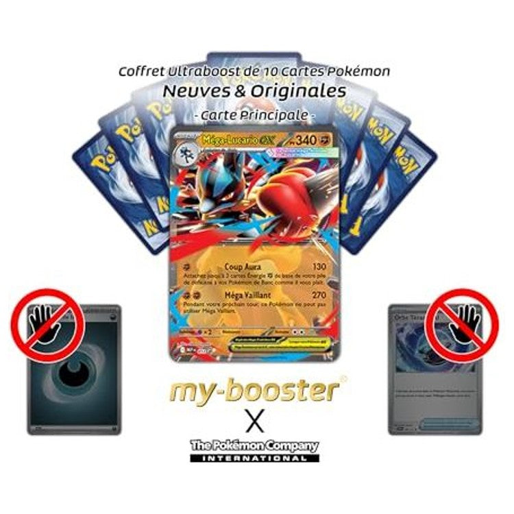 Gros plan sur la carte Méga-Lucario ex MEP012 montrant les détails de l’artwork et le texte de cette ultra rare du bloc Méga-Évolution 1.