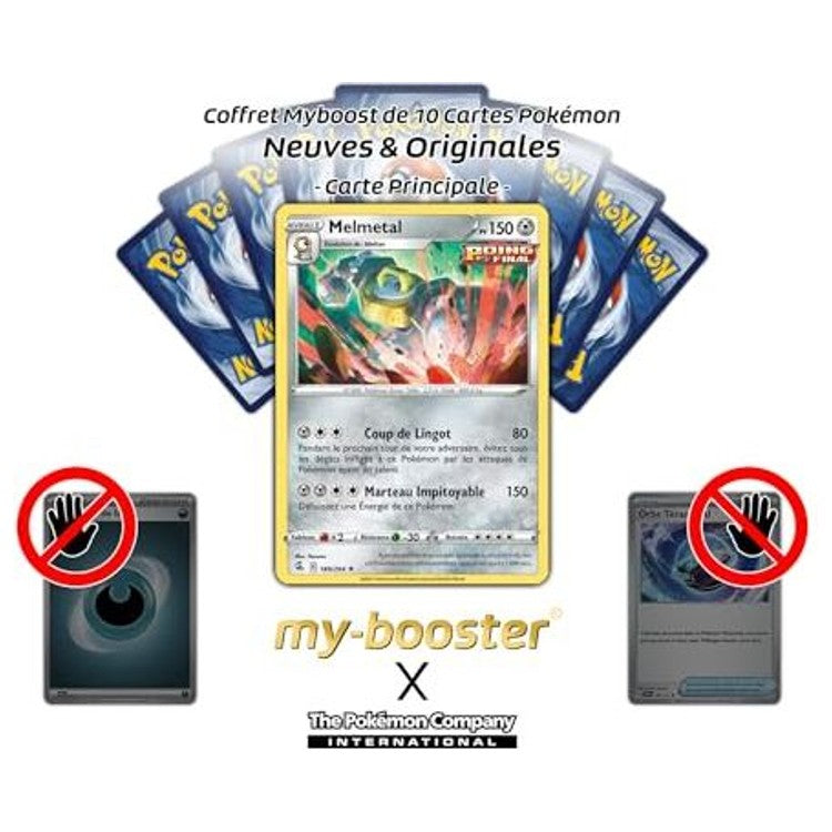 Gros plan sur l’illustration de Melmetal de l’extension Poing de Fusion EB08, montrant les détails métalliques du Pokémon Acier