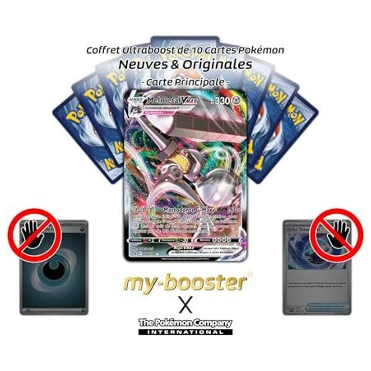 Gros plan sur l’illustration de Melmetal VMAX 048/078 Pokémon GO, mettant en avant les effets holographiques et les détails métalliques du Pokémon Acier.