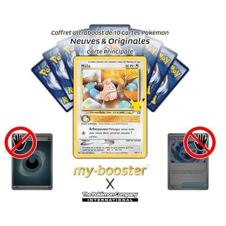 Gros plan sur la carte Pokémon Mélo Holo EB07.5 montrant les reflets holographiques, le texte d’attaque et les détails de l’illustration féerique.