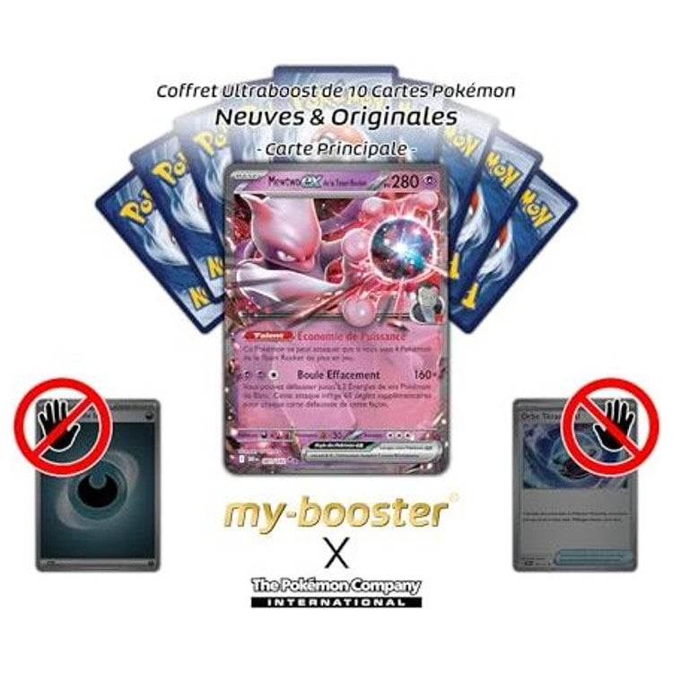 Gros plan sur l’illustration de la carte Mewtwo ex 081/182 EV10 Rivalités Destinées montrant les effets holographiques et les détails de l’artwork