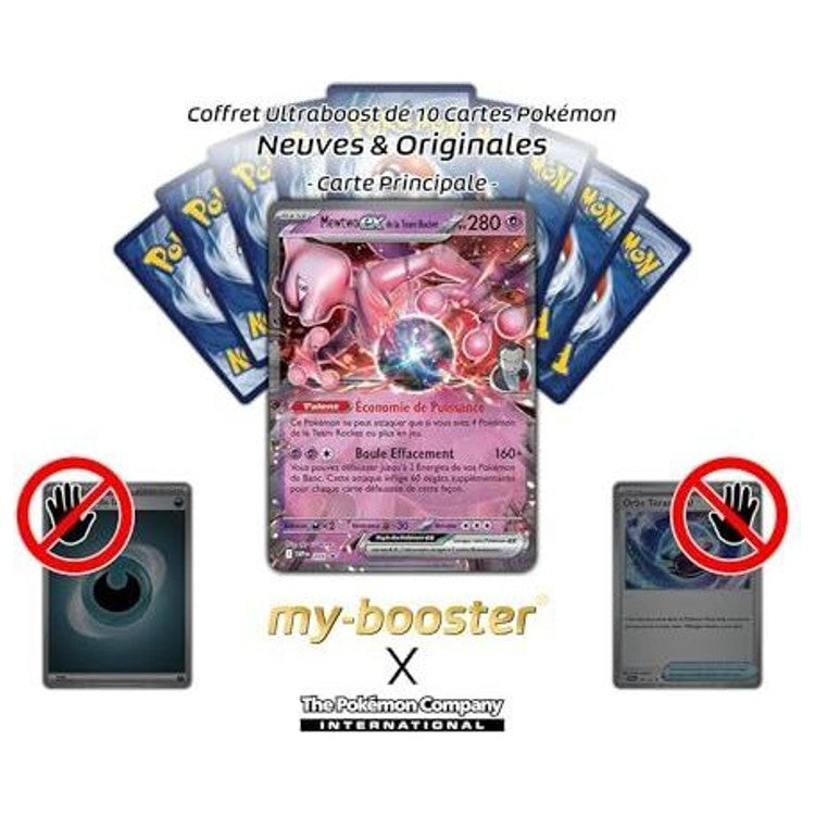 Détail de la carte Pokémon Mewtwo ex SV205 Rivalités Destinées, montrant le verso et la finition officielle de la série Écarlate et Violet 10.