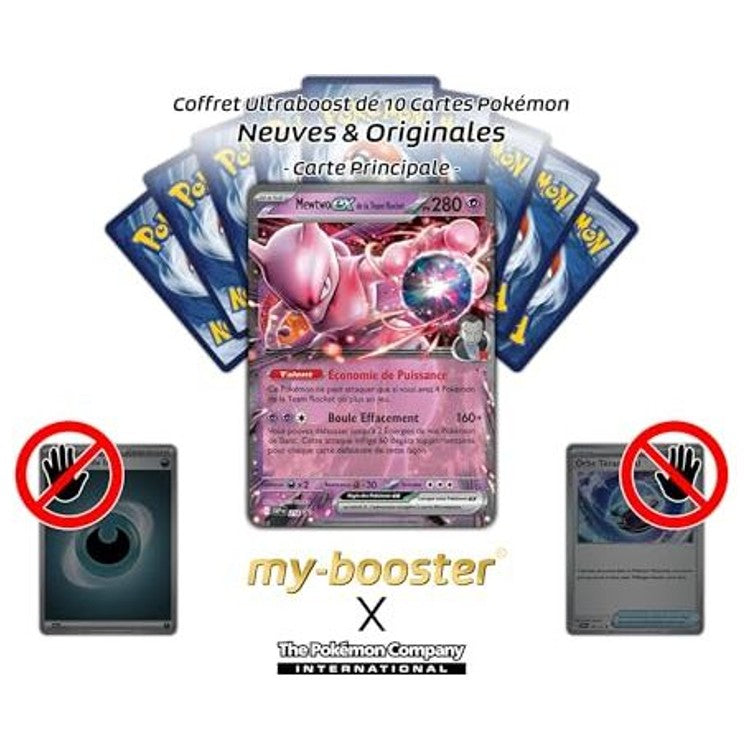 Gros plan sur l’illustration de la carte Pokemon Mewtwo ex SV216 EV10 Rivalités Destinées montrant les effets holographiques et les details du Pokemon Psy