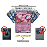 Gros plan sur l’illustration de la carte Pokemon Mewtwo ex SV216 EV10 Rivalités Destinées montrant les effets holographiques et les details du Pokemon Psy