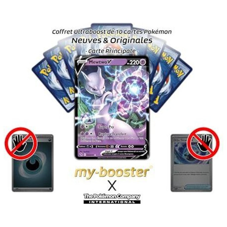Gros plan sur l’illustration de la carte Pokémon Mewtwo V 030/078 EB10.5, mettant en avant les effets brillants et le design Psy moderne.