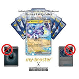 Gros plan sur les détails de l’artwork de la carte Pokémon Miraidon ex SV143 EV06, mettant en valeur les effets brillants et le design futuriste.