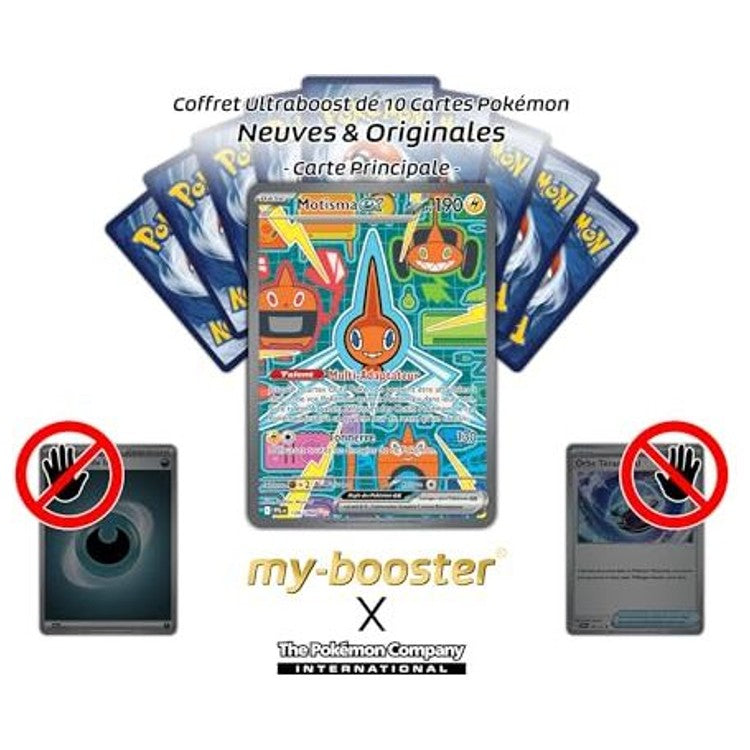 Gros plan sur l’illustration détaillée de Motisma ex Alternative Pokémon Gallery Secrète, montrant les effets holographiques de la carte ME02 en français.