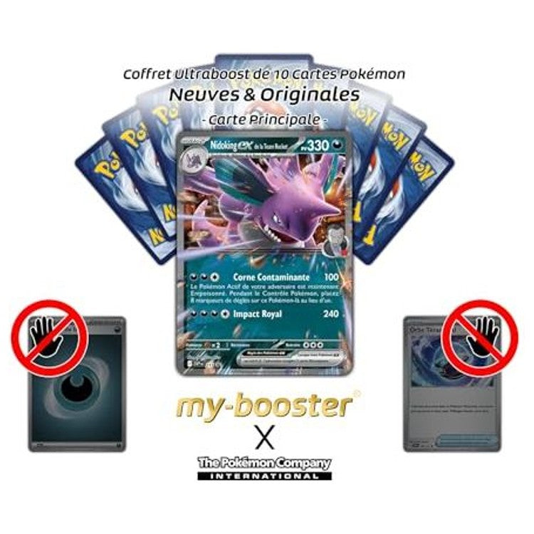Vue rapprochée et verso de la carte Pokémon Nidoking ex SV217 EV10, mettant en valeur les détails de finition et l’état de la carte.
