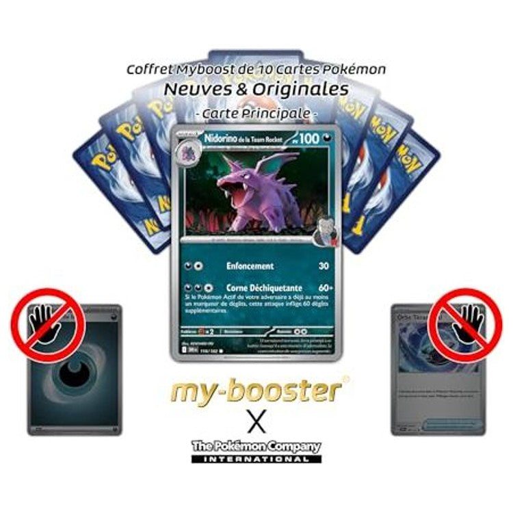 Gros plan sur les détails holographiques Reverse de la carte Pokémon Nidorino EV10 Rivalités Destinées, mettant en valeur le motif brillant autour du Pokémon.