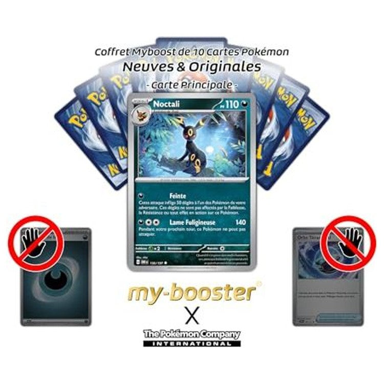 Gros plan sur la carte Reverse Noctali EV03 montrant les reflets brillants, le type Ténèbres et les informations de jeu visibles sur le recto.