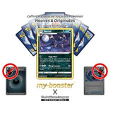 Gros plan sur l’illustration holographique de Noctali SWSH129, montrant les anneaux lumineux du Pokémon Ténèbres et les reflets de la carte promo EB07.