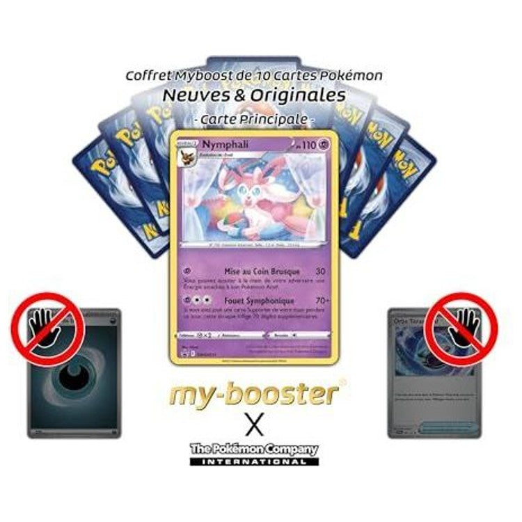 Gros plan sur la carte Pokémon Nymphali SWSH211 promotionnelle du set Épée et Bouclier 10, montrant les détails holographiques et le type Fée.