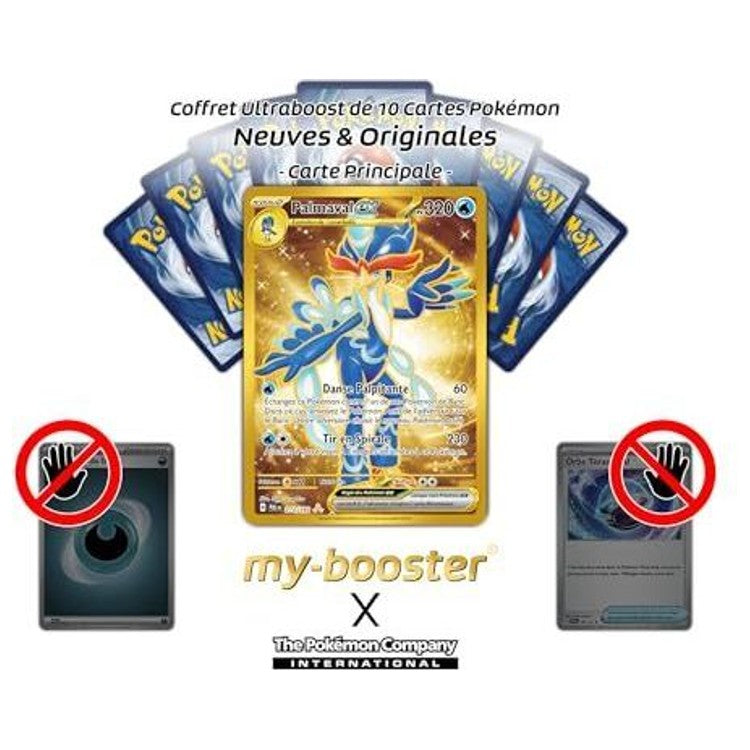 Gros plan sur la carte Pokemon Palmaval ex 273/193 ultra rare secrete gold montrant les details de l artwork dore