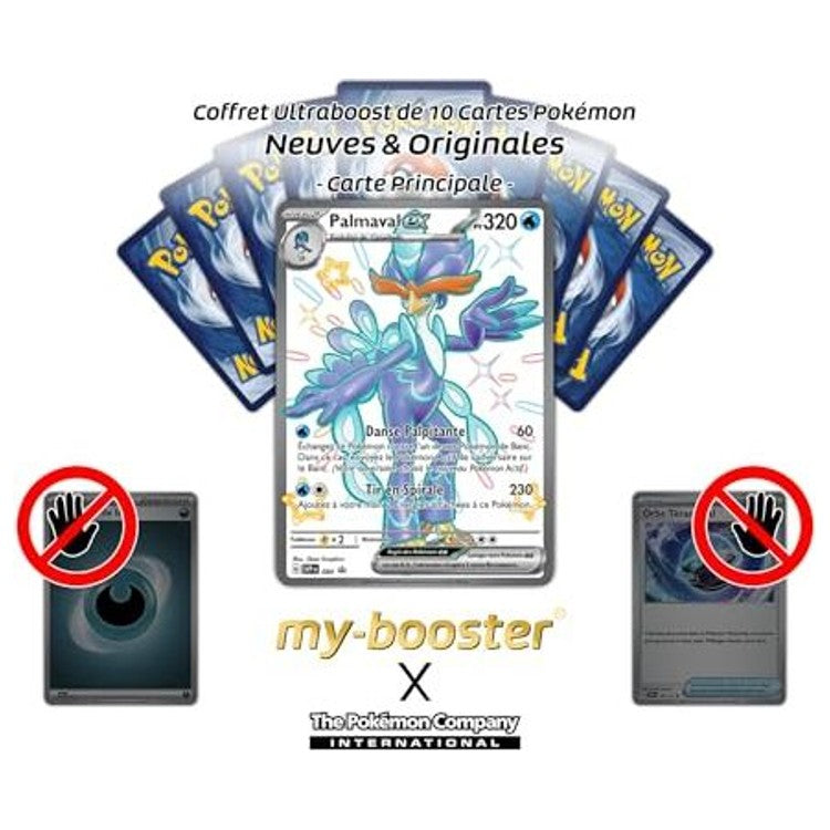 Gros plan sur les détails holographiques de la carte Pokémon Palmaval ex SV084 ultra rare chromatique de la série Écarlate et Violet 4.5 Destinées de Paldea.