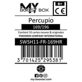 Gros plan sur l’illustration de Percupio de type Psy sur la carte 169/196 EB11 Origine Perdue, mettant en valeur les effets holographiques reverse