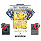 Détail de l’illustration de la carte Pokémon Pikachu ex Écarlate et Violet 02, montrant l’artwork électrisant et les effets holographiques