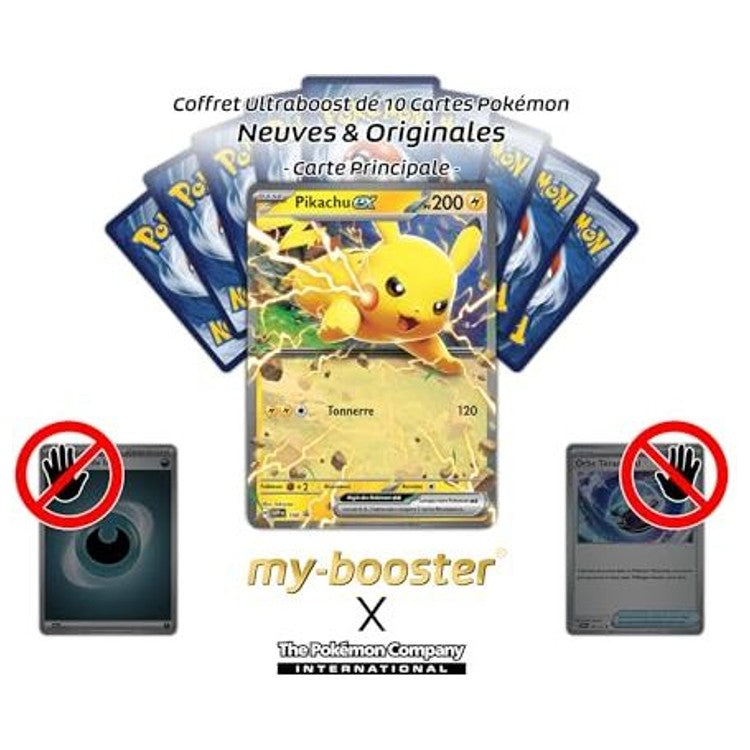 Gros plan sur les details de la carte Pokemon Pikachu SV106 Ecarlate et Violet 6, montrant le texte d’attaque et la brillance de l’illustration