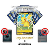 Détail de la carte Pokémon Pikachu V 086/264 Poing de Fusion EB08, montrant le verso et la finition officielle sous licence The Pokémon Company.