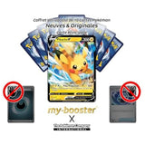 Gros plan sur les détails de l’artwork de la carte Pokémon Pikachu V SWSH285, édition Épée et Bouclier 12.5 Zénith Suprême.