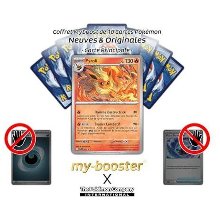 Gros plan sur les détails holographiques de la carte Pyroli SV167 Holo Évolutions Prismatiques, montrant le Pokémon Feu en action.
