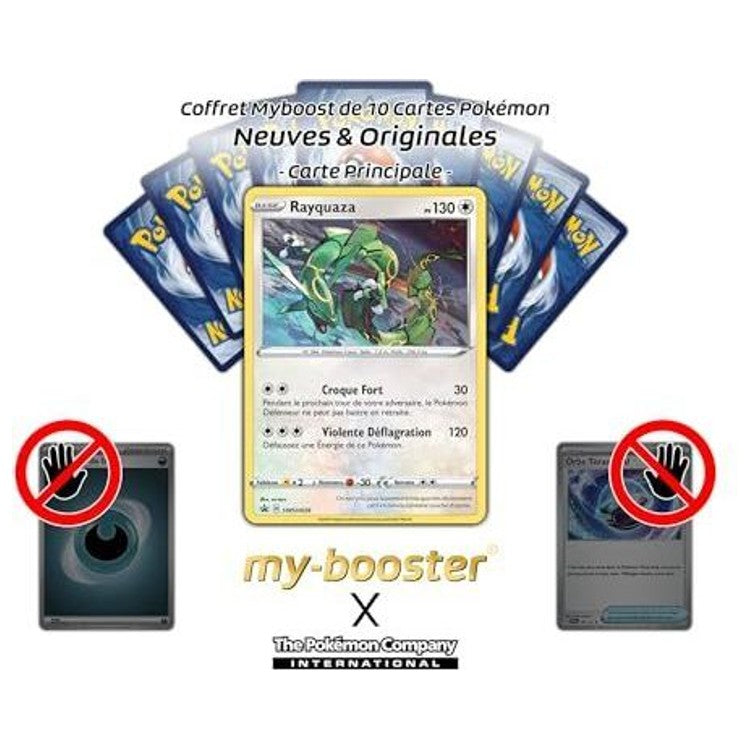 Gros plan sur les détails holographiques de la carte promotionnelle Rayquaza SWSH029 du JCC Pokémon, texte et illustration bien visibles.